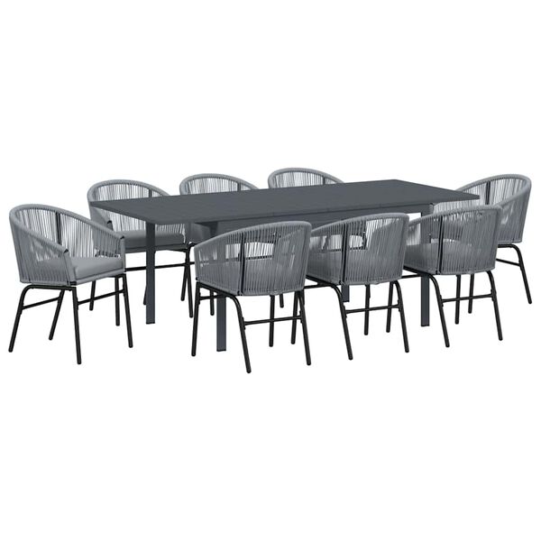 vidaXL Ensemble de salle &agrave; manger pour jardin 9 pcs Gris polyrotin