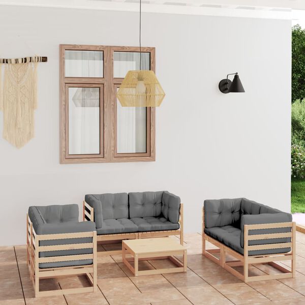 vidaXL Salon de jardin 7 pcs avec coussins Bois de pin massif