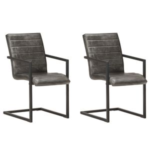 vidaXL Chaises à manger cantilever lot de 2 gris cuir véritable