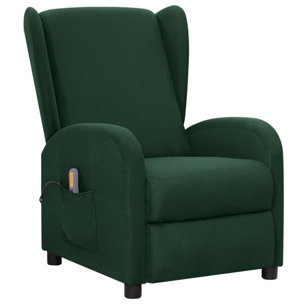 vidaXL Fauteuil de massage Vert fonc&eacute; Tissu
