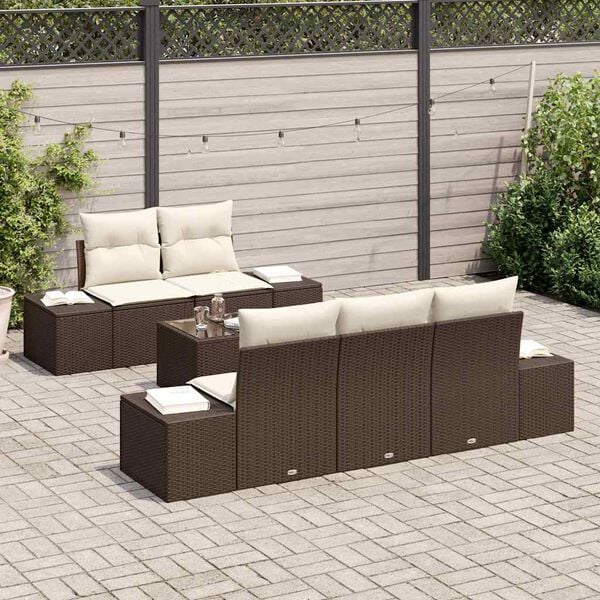 vidaXL Ensemble de canap&eacute; de jardin avec coussin Marron polyrotin