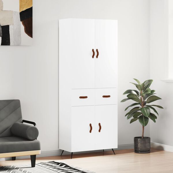 vidaXL Buffet haut Blanc 69,5x34x180 cm Bois d'ing&eacute;nierie