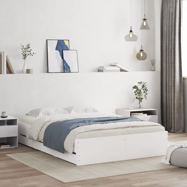 vidaXL Cadre de lit avec tiroirs sans matelas blanc 135x190 cm