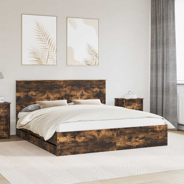 vidaXL Cadre de lit Ch&ecirc;ne fum&eacute; 200 x 200 cm Bois Ing&eacute;nierie