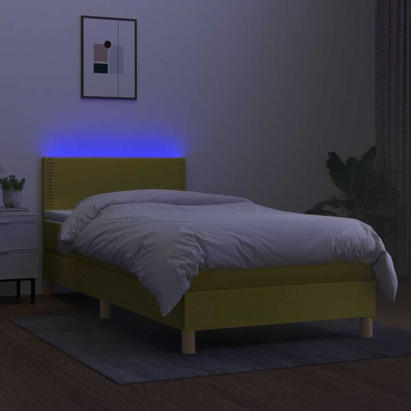 vidaXL Sommier &agrave; lattes de lit avec matelas LED Vert 100x200 cm Tissu