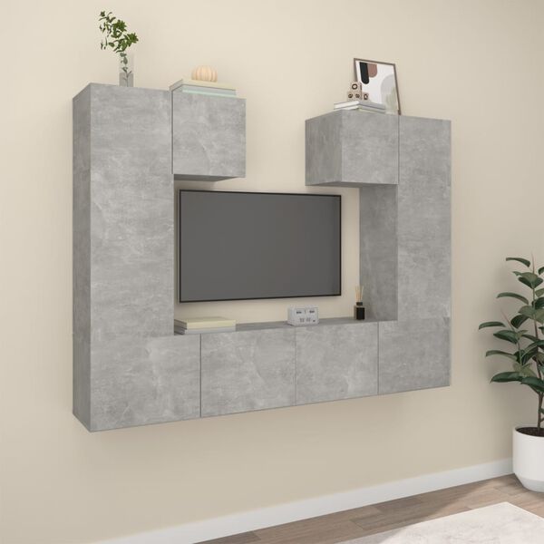 vidaXL Ensemble de meubles TV 6 pcs Gris b&eacute;ton Bois d'ing&eacute;nierie