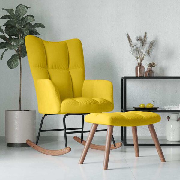 vidaXL Chaise &agrave; bascule avec repose-pied Jaune moutarde Velours
