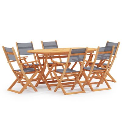 vidaXL Mobilier à dîner d'extérieur 7 pcs Gris Eucalyptus et textilène