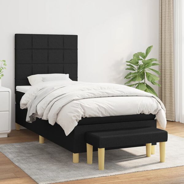vidaXL Sommier &agrave; lattes de lit avec matelas Noir 90x200 cm Tissu
