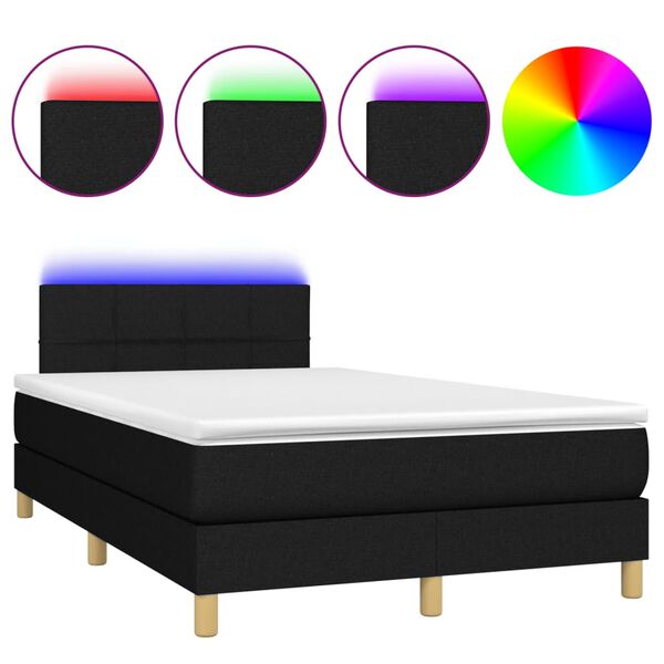 vidaXL Sommier &agrave; lattes de lit matelas et LED noir 120x190 cm tissu