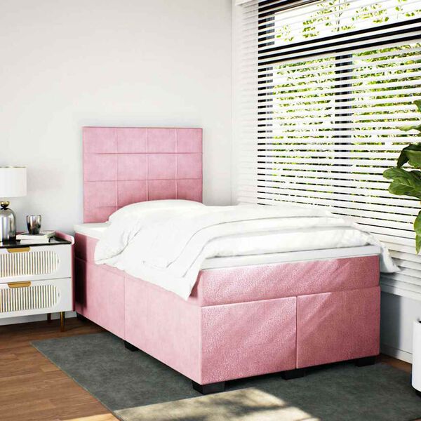 vidaXL Sommier &agrave; lattes de lit avec matelas rose 120x190 cm velours