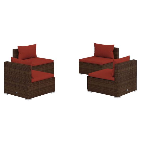 vidaXL Salon de jardin 4 pcs avec coussins R&eacute;sine tress&eacute;e Marron