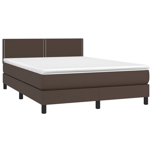 vidaXL Sommier &agrave; lattes de lit avec matelas et LED Marron 140x190cm