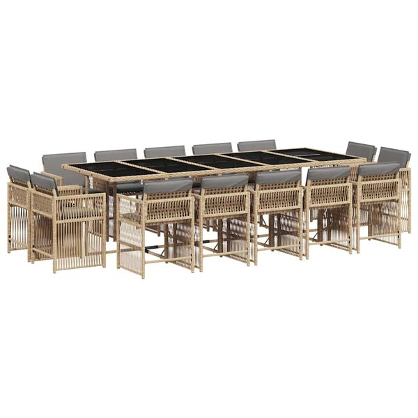 vidaXL Ensemble &agrave; manger de jardin et coussins 15 pcs m&eacute;lange beige