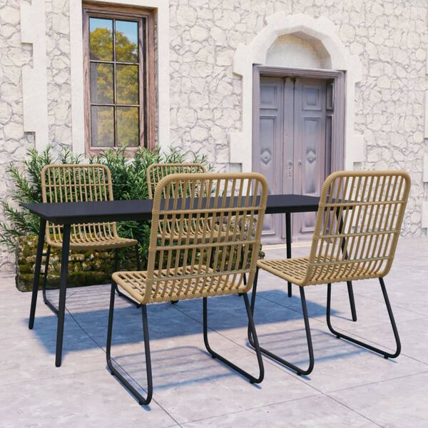vidaXL Ensemble &agrave; manger d'ext&eacute;rieur 5 pcs r&eacute;sine tress&eacute;e et verre
