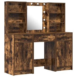 vidaXL Ensemble de table de maquillage avec LED 3 pc Ch&ecirc;ne fum&eacute;