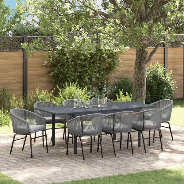 vidaXL Ensemble de salle &agrave; manger pour jardin 9 pcs Gris polyrotin