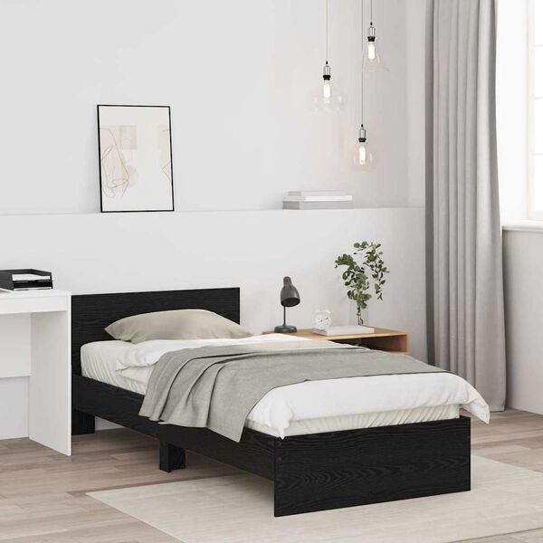 vidaXL Cadre de lit Ch&ecirc;ne noir 75 x 190 cm Bois d'ing&eacute;nierie