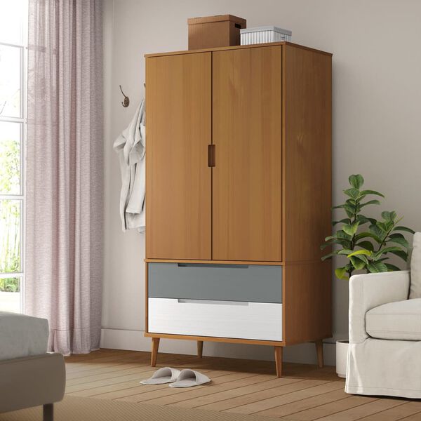 vidaXL Garde-robe MOLDE Marron 90x55x175 cm Bois massif de pin