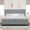 vidaXL Lit &agrave; ressort LED avec matelas Gris clair 200 x 200 cm tissu