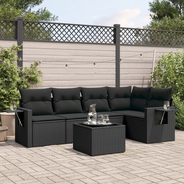 vidaXL Salon de jardin 6 pcs avec coussins noir r&eacute;sine tress&eacute;e