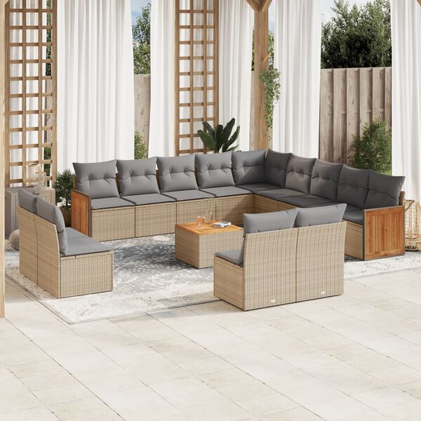 vidaXL Salon de jardin avec coussins 14 pcs beige r&eacute;sine tress&eacute;e
