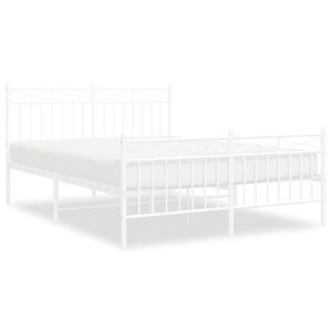vidaXL Cadre de lit m&eacute;tal sans matelas et pied de lit blanc 140x190 cm