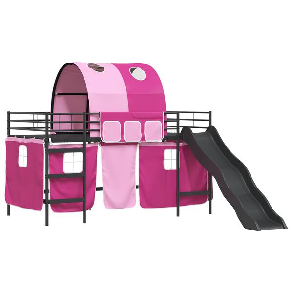 vidaXL Lit mezzanine pour enfants Noir et rose 107 x 200 cm M&eacute;tал