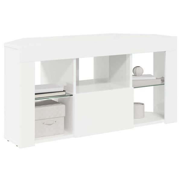vidaXL Meuble TV LED d'Angle Blanc brillant 100 x 40 x 50 cm