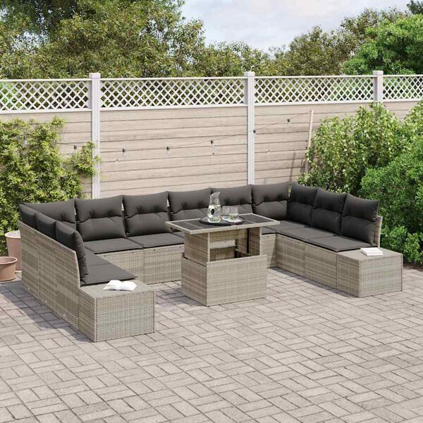 vidaXL Ensemble de canap&eacute; de jardin 11 pcs Gris clair Poly rotin