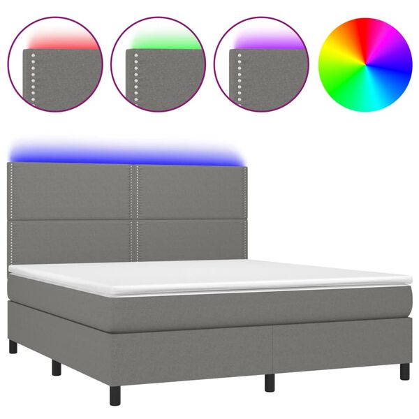 vidaXL Sommier &agrave; lattes de lit et matelas et LED Gris fonc&eacute; 180x200 cm