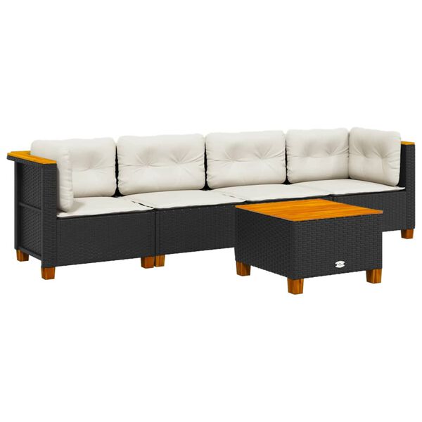 vidaXL Salon de jardin 5 pcs avec coussins noir r&eacute;sine tress&eacute;e