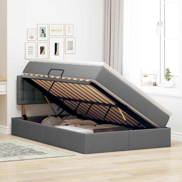 vidaXL Lit avec rangement et LED Gris fonc&eacute; 120 x 190 cm tissu
