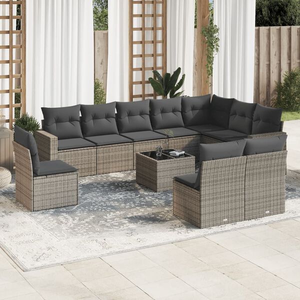 vidaXL Salon de jardin 11 pcs avec coussins gris r&eacute;sine tress&eacute;e