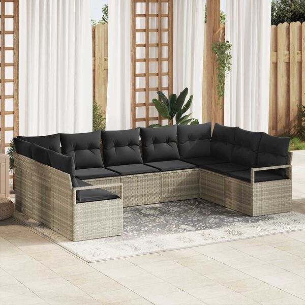 vidaXL Ensemble de Canap&eacute;s avec coussin 9 pcs Gris clair polyrotin