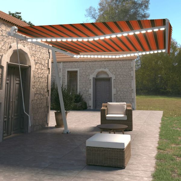 vidaXL Auvent manuel r&eacute;tractable avec LED 450x350 cm Orange et marron