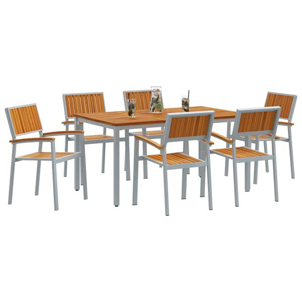 vidaXL Ensemble de salle &agrave; manger pour jardin 7 pcs Gris