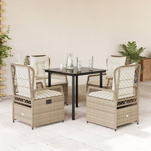 vidaXL Ensemble &agrave; manger de jardin avec coussins 5pcs Beige poly rotin