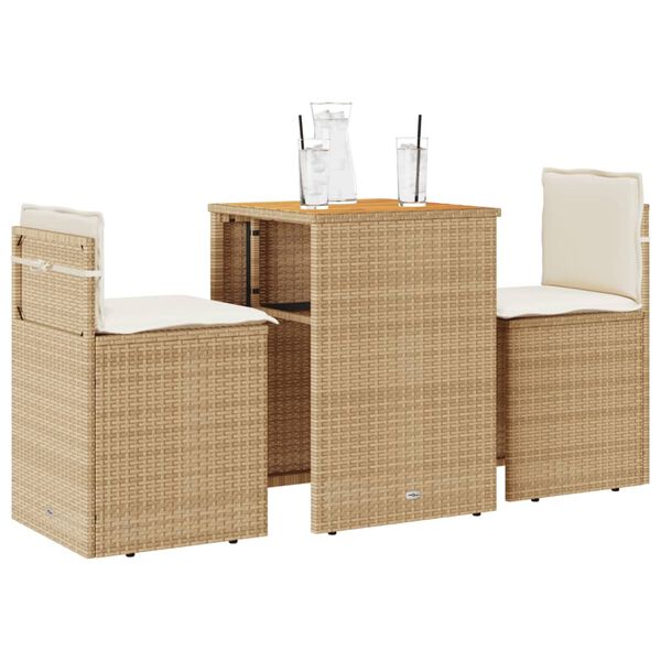 vidaXL Ensemble de bistro 3 pcs avec coussins beige r&eacute;sine tress&eacute;e