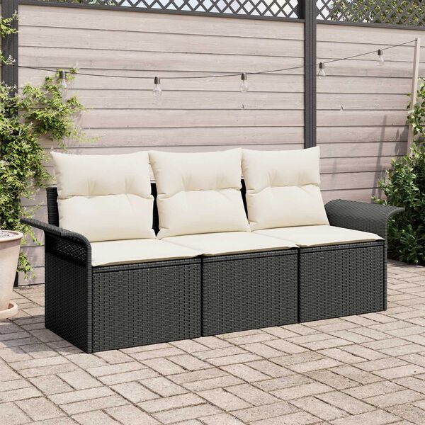 vidaXL Ensemble de canap&eacute; de jardin avec coussin 3 pcs Noir Poly rotin