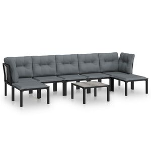 vidaXL Salon de jardin 8 pcs noir et gris r&eacute;sine tress&eacute;e