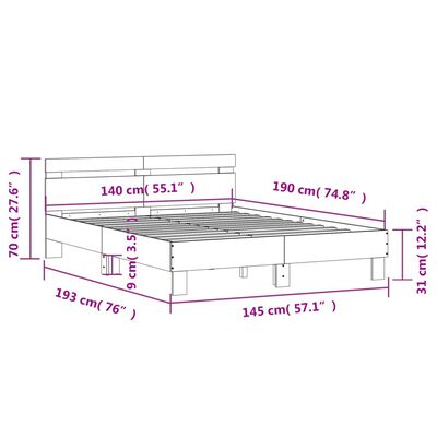 vidaXL Cadre de lit avec tête de lit blanc 140x190cm bois d'ingénierie