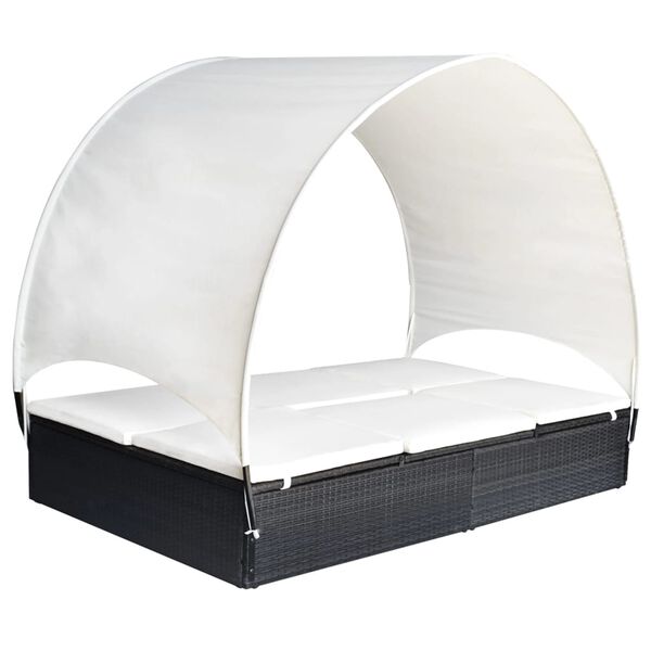 vidaXL Chaise longue double avec auvent R&eacute;sine tress&eacute;e Noir