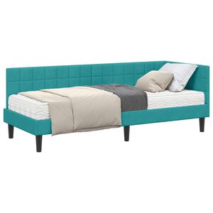 vidaXL Cadre de lit d'angle avec matelas 2 pcs Turquoise Velours