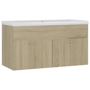 vidaXL Armoire d'&eacute;vier et lavabo int&eacute;gr&eacute; Ch&ecirc;ne sonoma Bois ing&eacute;nierie