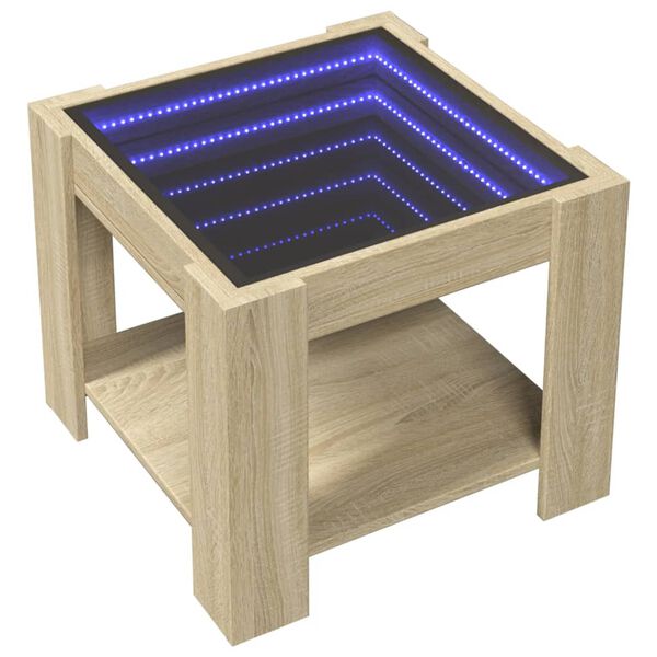 vidaXL Table basse avec LED ch&ecirc;ne sonoma 53x53x45 cm bois d'ing&eacute;nierie