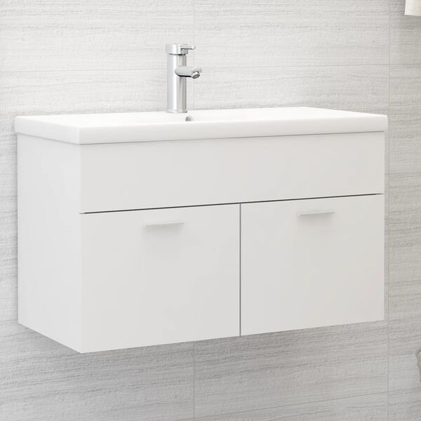 vidaXL Armoire d'&eacute;vier avec lavabo int&eacute;gr&eacute; Blanc Agglom&eacute;r&eacute;