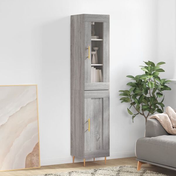 vidaXL Buffet haut Sonoma gris 34,5x34x180 cm Bois d'ing&eacute;nierie