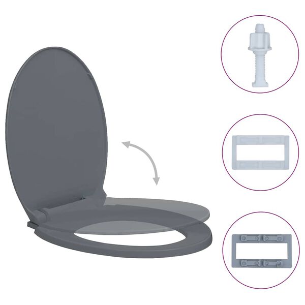 vidaXL Si&egrave;ge de toilette &agrave; fermeture en douceur Gris Ovale