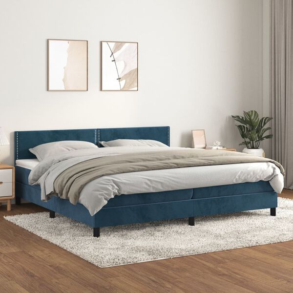vidaXL Sommier &agrave; lattes de lit et matelas Bleu fonc&eacute; 200x200cm Velours